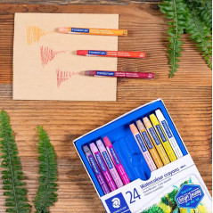 Staedtler Craies aquarellables de qualité professionnelles, Couleurs opaques et faciles à mélanger, Étui carton avec 24 craies a