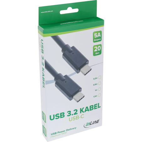 InLine 35706A câble USB 0,5 m USB 3.2 Gen 2 (3.1 Gen 2) USB C Noir