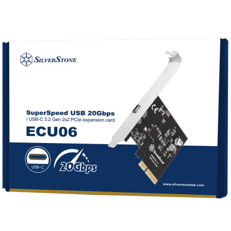 Silverstone SST-ECU06 - Carte hôte PCIe USB 3.2 SuperSpeed Type-C Gén 2x2 20 Gbps, taux de Transfert jusqu'à 32 GT/s