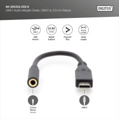 DIGITUS Câble adaptateur USB 3.2 Gen1-0.2 m - USB C (mâle) vers jack 3.5 mm (femelle) - 5 Gbit/s - Adaptateur USB - noir