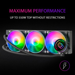 Mars Gaming MLONE360, Refroidissement Liquide CPU, TDP 550W, Miroir Infini, 3x Ventilateurs FRGB Silencieux, Multisocket Univers