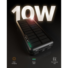 SBS Solar PowerBank, 10000mAh, PowerBank avec Panneau Solaire, Recharge Rapide, Intelligent Charge (IC), LED de Charge, 1x USB-C