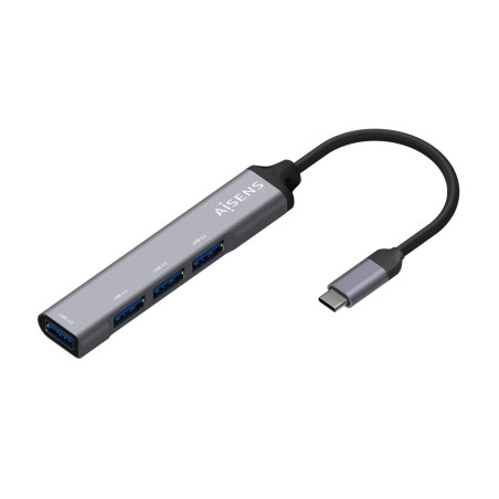 AISENS - A109-0541 - HUB USB 3.1 USB-C Aluminium, USB-C/M-4xType A/H, Gris, 10 cm