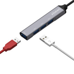 AISENS - A109-0541 - HUB USB 3.1 USB-C Aluminium, USB-C/M-4xType A/H, Gris, 10 cm