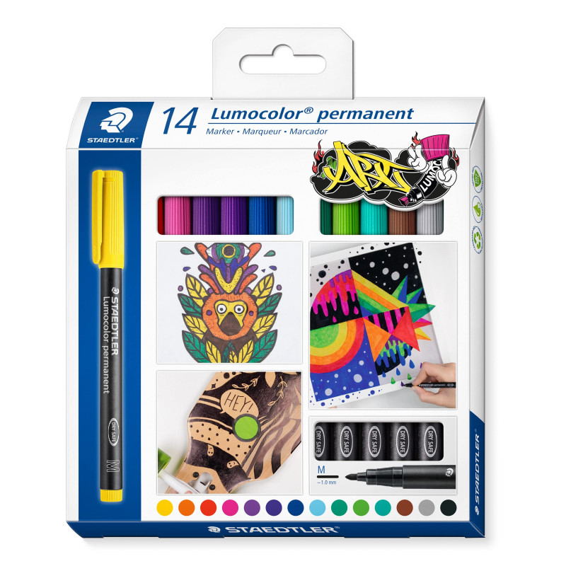 Staedtler - Lumocolor Permanent 317 - Etui Carton 14 Feutres Permanents Pointe Moyenne 1 mm Assortis - 317 C14 Staedtler - Lumocolor Permanent 317 - Etui Carton 14 Feutres Permanents Pointe Moyenne 1 mm Assortis - 317 C14