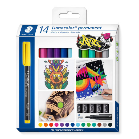 Staedtler - Lumocolor Permanent 317 - Etui Carton 14 Feutres Permanents Pointe Moyenne 1 mm Assortis - 317 C14