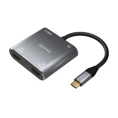 AISENS Adaptateur USB Type-C A109-0625 2X HDMI HEMBRA VGA HEMBRA USB Type-C MACHO USB HEMBRA USB Type-C HEMBRA