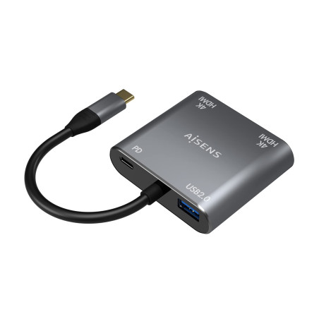 AISENS Adaptateur USB Type-C A109-0625 2X HDMI HEMBRA VGA HEMBRA USB Type-C MACHO USB HEMBRA USB Type-C HEMBRA