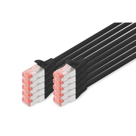 DIGITUS Câble LAN Cat 6-1m - 10 pièces - RJ45 Câble réseau - S/FTP Blindé - Compatible Cat 6A & Cat 7 - Noir