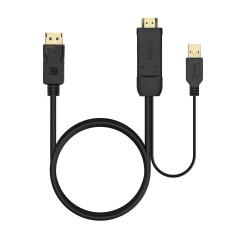 AISENS CABLE CONVERSOR A122-0641 DISPLAYPORT MACHO HDMI MACHO USB MACHO 10 cm + 1,8 m NEGRO
