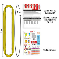 PONSA. 3t-1m. Élingue Ronde - Tubulaire de Polyester HT. 3000 Kilos de résistance (1m Longueur utilisable - 2 m Longueur Totale)