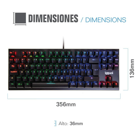 iggual - Clavier TKL Mécanique avec Câble USB | Clavier avec Illumination - Installation Facile - Couleur Noir - Dimensions 35,6
