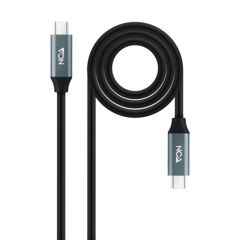 Nano Cable Câble USB 3.2 Gen2x2 20Gbps 5A/100W 4K/60Hz USB-C/M-USB-C/M, Gris/Noir, 1.5 m Nano Cable Câble USB 3.2 Gen2x2 20Gbps 5A/100W 4K/60Hz USB-C/M-USB-C/M, Gris/Noir, 1.5 m