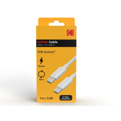 KODAK Câble USB Blanc – USB-A vers Micro-USB – 1 m – Câble de Charge et Synchronisation – Compatible Appareils Photo KODAK, Smar