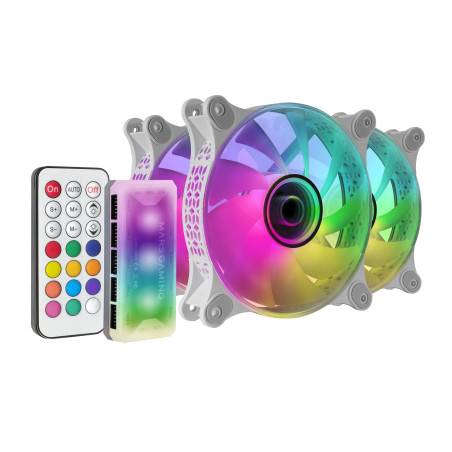 Mars Gaming MF-3DKIT Blanc, Kit 3 Ventilateurs ARGB 360° 12cm, Miroir Infinity 3D, Système Anti-vibration, Contrôleur ARGB, Télé