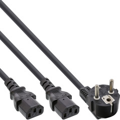 InLine 16657E Câble réseau en Y, 1 fiche de Contact de Protection vers 2 fiches pour appareils à Froid, 3 m