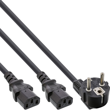InLine 16657E Câble réseau en Y, 1 fiche de Contact de Protection vers 2 fiches pour appareils à Froid, 3 m
