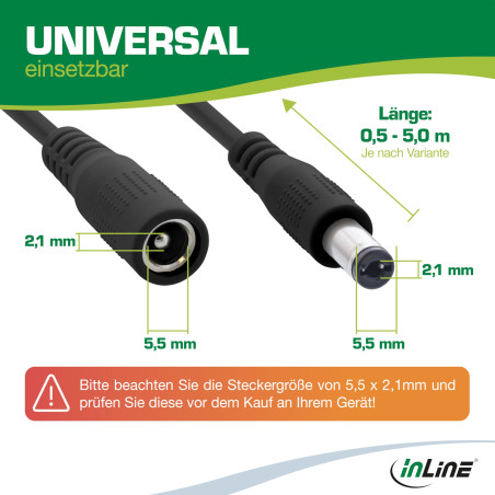 InLine Câble d'extension CC, Bloc d'alimentation Universel pour Bandes LED, caméras de Surveillance, imprimantes, routeurs, comm