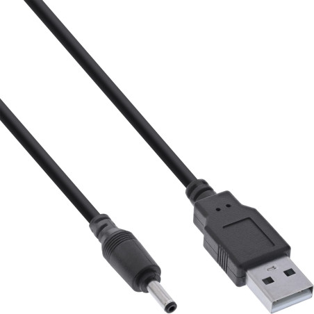InLine® Câble adaptateur secteur USB CC - Fiche USB A vers fiche DC 3,5 x 1,35 mm - Noir - 2 m