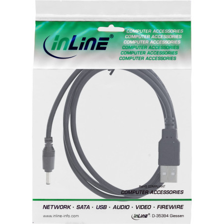 InLine® Câble adaptateur secteur USB CC - Fiche USB A vers fiche DC 3,5 x 1,35 mm - Noir - 2 m