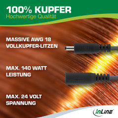 InLine® Rallonge CC mâle/femelle 4,0 x 1,7 mm AWG 18 Noir 0,5 m