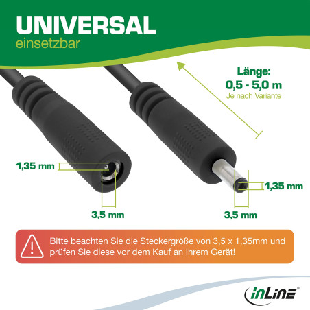 InLine® Rallonge CC mâle/femelle 3,5 x 1,35 mm AWG 18 Noir 5 m
