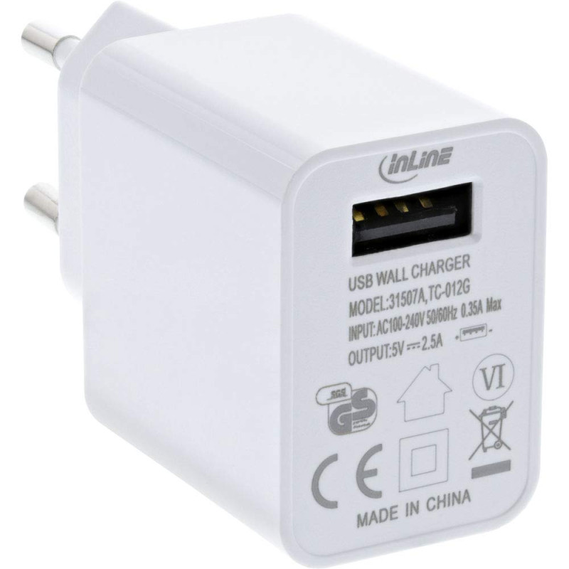 InLine® Chargeur USB Simple Chargeur Telephone Bloc d'alimentation Adaptateur d'alimentation 100-240 V vers 5 V2,5 A Blanc InLine® Chargeur USB Simple Chargeur Telephone Bloc d'alimentation Adaptateur d'alimentation 100-240 V vers 5 V2,5 A Blanc