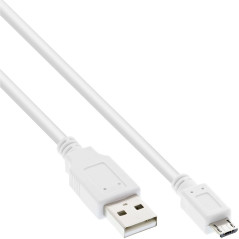 InLine Câble USB 2m Blanc - USB A vers Micro-USB B (2m, USB 2.0, Mâle/Mâle)