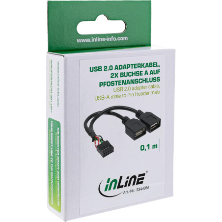 InLine 33440M Câble Adaptateur à 2 Prises Femelles A vers Prise mâle USB 2.0 1 pièce