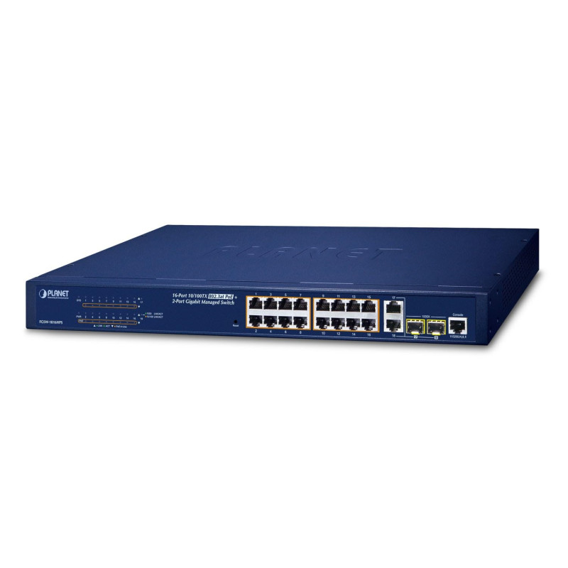 PLANET FGSW-1816HPS commutateur réseau Géré L2 Fast Ethernet (10/100) Connexion Ethernet, supportant l'alimentation Via ce Port PLANET FGSW-1816HPS commutateur réseau Géré L2 Fast Ethernet (10/100) Connexion Ethernet, supportant l'alimentation Via ce Port