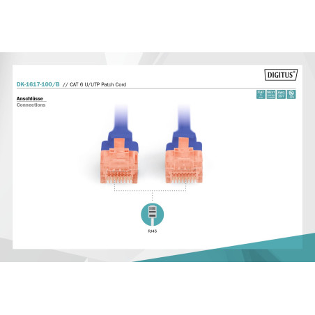 DIGITUS Câble LAN Cat 6-10m - RJ45 Câble réseau - UTP non blindé - Compatible Cat-6A & Cat-5e - Bleu