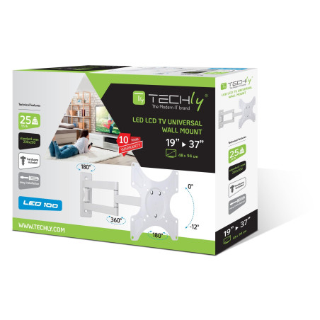 Techly ICA-LCD 2903WH Support Mural métallique pour écran Plat de 75 x 75,100 x 100,200 x 100, 200 x 200 mm Blanc 0-12° 94 cm