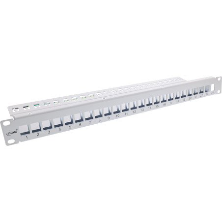 InLine® Panneau de Brassage Keystone à 24 Compartiments, Panneau de Brassage en tôle Vide, 48,26 cm (19"), 1U, Gris Clair RAL703