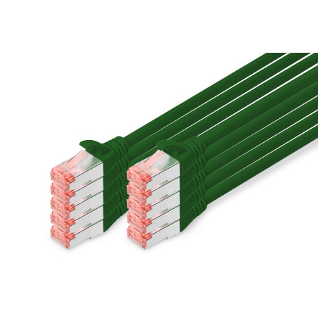 DIGITUS Câble LAN Cat 6-0,25m - 10 pièces - RJ45 Câble réseau - S/FTP Blindé - Compatible Cat 6A & Cat 7 - Vert