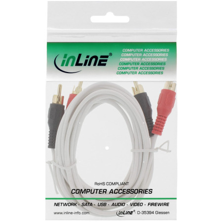 InLine Câble audio 2 m 2 x RCA M/M Noir, Rouge, Blanc - Compatible avec les appareils RCA