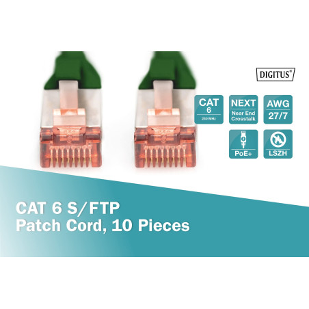 DIGITUS Câble LAN Cat 6-0,25m - 10 pièces - RJ45 Câble réseau - S/FTP Blindé - Compatible Cat 6A & Cat 7 - Vert