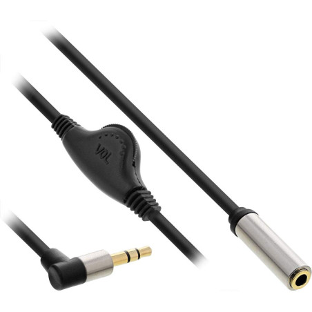 InLine 99253C Câble audio fin avec prise jack 3,5 mm mâle coudée/BU, avec contrôle du volume, 0,25 m
