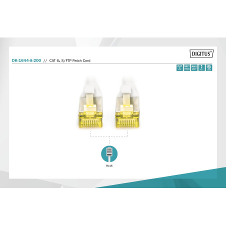 DIGITUS Câble LAN Cat 6A - 20m - RJ45 Câble réseau - S/FTP Blindé - Compatible Cat-6 & Cat-7 - Gris