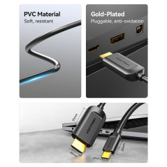 Vention Câble USB C vers HDMI 2 m, 4K@30Hz Adaptateur USB Type C vers HDMI [Compatible Thunderbolt 3] Compatible avec iPad Pro, 