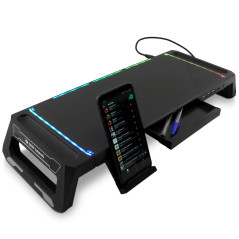 DeepGaming SN06 Support de Moniteur pour Bureau Gaming avec Tiroir de Rangement, Support pour Téléphone Portable, 10 modes d'écl