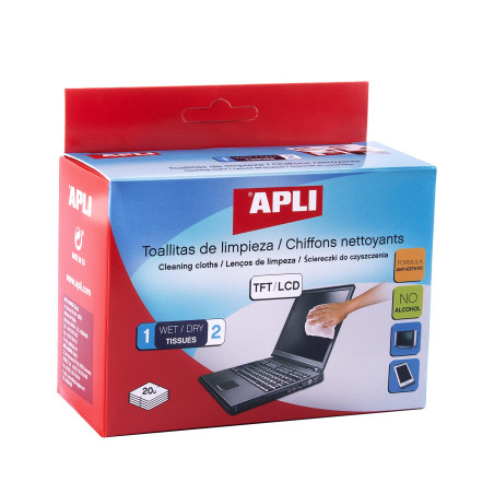 Apli 011325 20 Lingettes Nettoyantes Humide/Sec