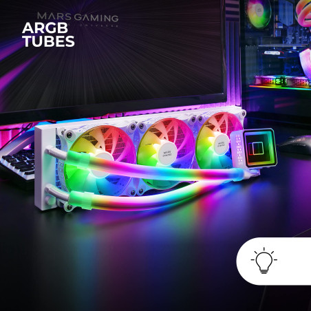 Mars Gaming MLULTRA360W, Refroidissement Liquide CPU, TDP 650W, Miroir Infini, 3x Ventilateurs Silencieux FDB ARGB, Tuyaux ARGB,