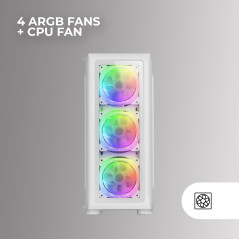 Mars Gaming MC-Neo, Tour Gaming XXL E-ATX, Vitres Latérales et Frontales Verre Trempé, 4 Ventilateurs ARGB 120mm + Ventilateur 1