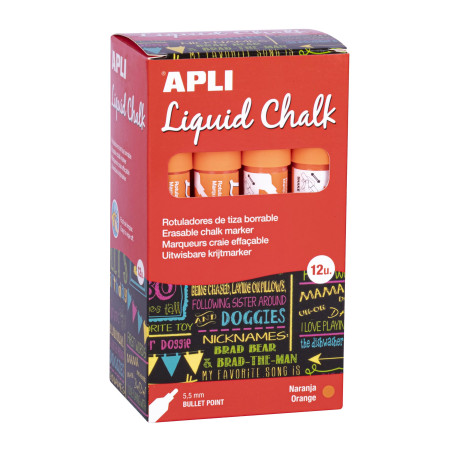 APLI 18037 - Feutres à craie effaçable, 5,5 mm, Liquid Chalk Pointe ronde, Orange