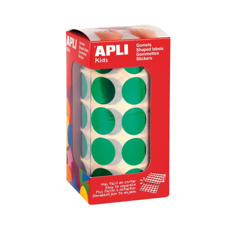 Apli kids 12050 Rouleau de 1770 Gommettes Métallisée Rondes 20 mm Vert