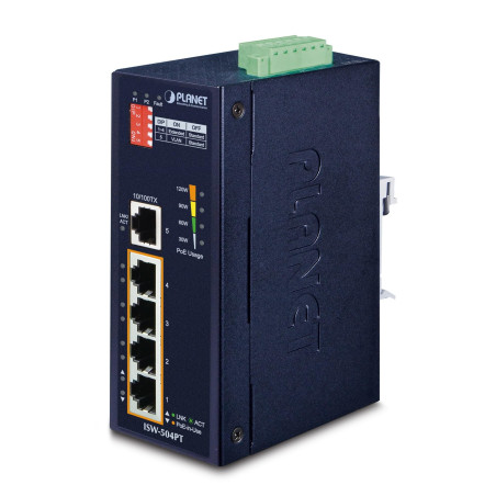 PLANET ISW-504PT commutateur réseau Non-géré L2 Fast Ethernet (10/100) Connexion Ethernet, supportant l'alimentation Via ce Port
