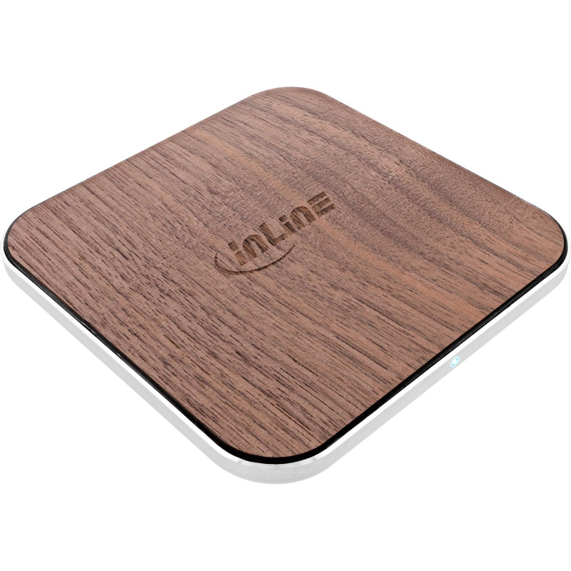 InLine® Qi woodcharge, Chargeur Rapide sans Fil, Chargement de Smartphone sans Fil, 5/7,5/10 W/15 W, Type C