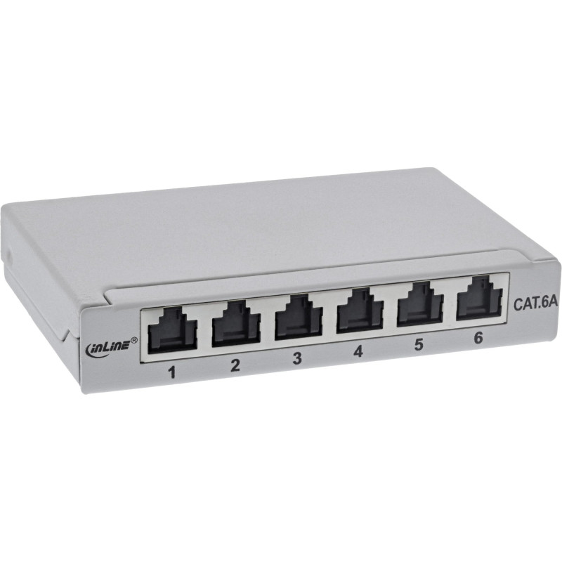 InLine® Panneau de Brassage Cat.6A 0,5HE 6 Compartiments pour Table/Mur/Rail de Chapeau, avec Protection Anti-poussière, Gris InLine® Panneau de Brassage Cat.6A 0,5HE 6 Compartiments pour Table/Mur/Rail de Chapeau, avec Protection Anti-poussière, Gris