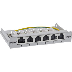 InLine® Panneau de Brassage Cat.6A 0,5HE 6 Compartiments pour Table/Mur/Rail de Chapeau, avec Protection Anti-poussière, Gris