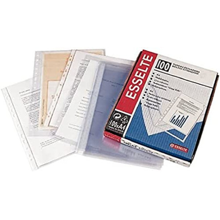 ESSELTE 2531 - Fundas portadocumentos PVC con refuerzo 80 micras (caja 100 ud.) DIN A4. 11 taladros